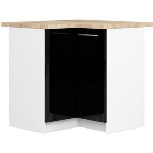 Meuble de cuisine bas Akord S90 d'angle oliwia Blanc 90 cm 2 portes façade Noir Brillant 2 étagères 90x46x85 cm
