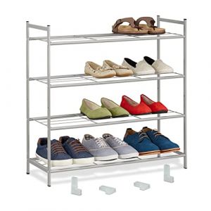 Image de Relaxdays Tagère à chaussures en métal, 4 niveaux, empilable, porte-chaussures hlp 70x70x26 cm, pour 12 paires, argenté