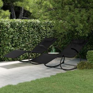 Image de VidaXL Chaises longues &agrave; bascule 2 pcs Noir Acier et textil&egrave;ne - Noir