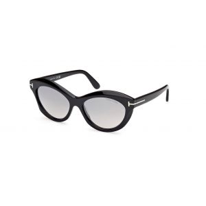Tom Ford Femme FT1111 TONI 01C Lunettes de soleil Ac&eacute;tate Noir Gris Ronde Normale Miroir
