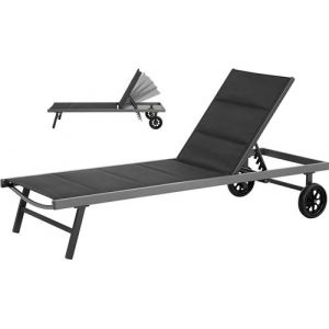 Habitat et Jardin Bain de soleil textil&egrave;ne matelass&eacute; et aluminium Bella - Phoenix - Noir