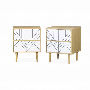 Alice's Garden Lot de 2 tables de chevet décor bois naturel et blanc