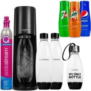 Sodastream Machine à Soda Terra avec une bouteille de CO2, 3 bouteilles en plastique et 3 sirops