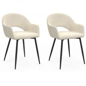 Idmarket Lot de 2 chaises de salle &agrave; manger, fauteuils de table CLARA en velours cr&egrave;me