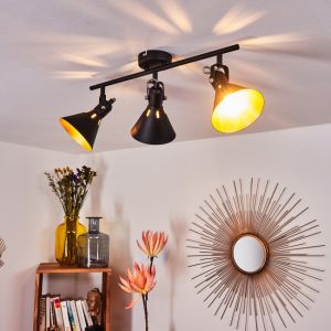 Hofstein Plafonnier Upiano en métal noir & or, élégants spots de plafond rétro-chic orientables, idéale dans un salon vintage, pour 3 ampoules E14 max. 40 Watt, compatible ampoules LED