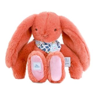 Doudou et Compagnie Peluche Lapin Fleurette Terracotta 25 Cm