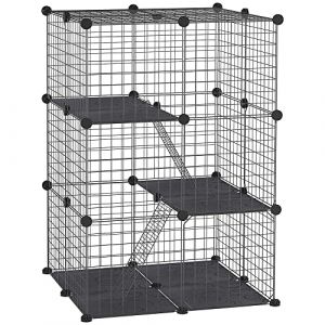Pawhut Enclos pour Petits Animaux, Cage &agrave; Lapin modulable 3 Niveaux, 39 Panneaux avec 2 rampes, Parc cl&ocirc;ture pour Animaux domestiques int&eacute;rieur pour Lapin, Chaton, Chinchilla, Furet, en m&eacute;tal, Noir