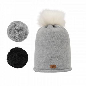 Bonnet avec 3 pompons interchangeables taille unique Hydromel grey
