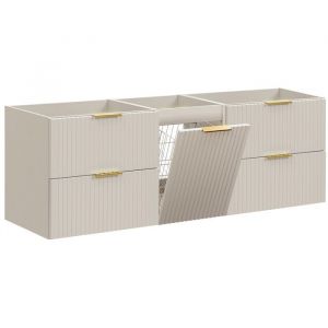 Furnidea - Meuble suspendu sous vasque avec panier &agrave; linge ADEL CACHEMIRE 160 cm - 4 tiroirs - Fa&ccedil;ades rainur&eacute;es