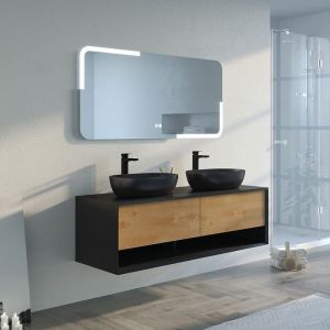 Distribain Meuble de salle de bain SANZA 1400 Noir et Bois Naturel