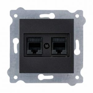 EXEN - Double Réseau Murale Encastrée RJ45 Cat.6 avec 2 Ports Ethernet - Prise Murale Noir Métallique pour Bureau, Maison, Routeur - Compatible avec Les Séries KARELL/ODAK/COMFORT – 254/14E