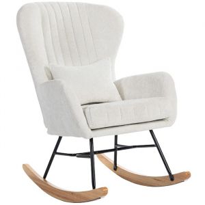 Homcom Fauteuil à bascule - coussin assise rembourré dossier haut - tissu en velours - 67 x 88 x 104 cm - blanc