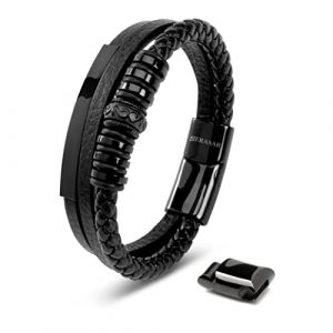 Bracelet en Cuir pour Homme SERASAR B024-20 Noir Bijoux &eacute;l&eacute;gants et &agrave; la mode cadeau danniversaire parfait pour fr&egrave;re