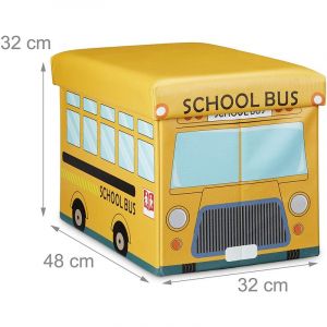Coffre à jouets similicuir boîte couvercle tabouret pouf enfant pliable jaune 13_0000781_4