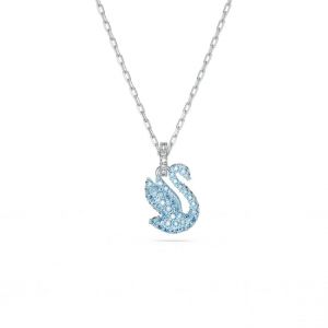 Swarovski Pendentif Iconic Swan Cygne Petit Bleu Métal rhodié