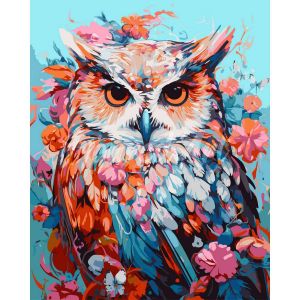 Figured'Art Peinture par Numéro Adulte Hibou coloré en fleurs - Activité Manuelle Kit de Loisir Créatif DIY Numéro d'Art Complet - 40x50cm sans châssis en bois