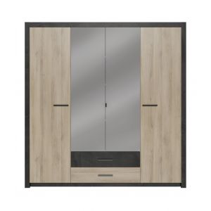 Image de Calicosy Armoire 4 Portes 2 Tiroirs avec Miroirs L198 x H203 cm - Colorado