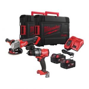 Milwaukee Pack machines 18 V : meuleuse + perceuse à percussion + 2 batteries + chargeur rapide & 2 mallettes