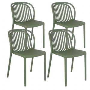 Oviala Lot de 4 chaises de terrasse en plastique vert olive