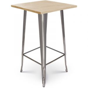 Kosmi Table de bar 'Mange Debout' style industriel en m&eacute;tal brut et plateau bois clair - 60x60 cm