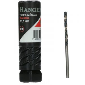 Hanger Boite de 10 forets m&eacute;taux HSS taill&eacute;s meul&eacute;s diam&egrave;tre 2.0mm - 155132