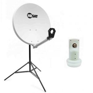 Cahors HDSAT Kit Camping Parabole Satellite acier blanche 65cm + LNB Single + Trepied