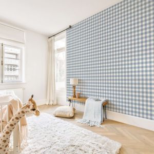 99déco - Papier peint raccordable - Vichy - Bleu - intissé : 150g/m² - 4 lés : 192x270cm