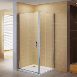 NIKY Porte de douche d'angle H 195 cm verre en 8 mm transparent 100 x 70 cm (porte 100)