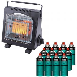 Intec Chauffage &agrave; gaz portable 1700W + 12 Cartouches gaz Allumage Piezo Thermocouple ODS Camping P&ecirc;che