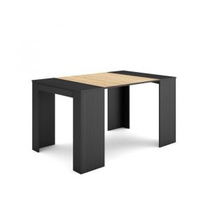 Table console extensible, Console meuble, 140, Pour 6 personnes, Table à Manger, Style moderne, Noir et chêne - Skraut Home