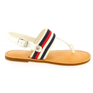 Tommy Hilfiger Sandales plates Webbing cuir et textile Blanc - Couleur Blanc - Taille 38
