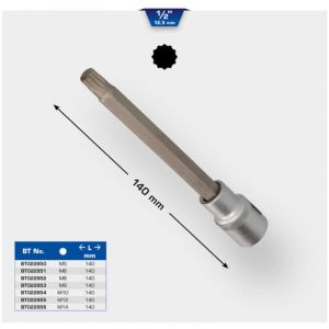 BRILLIANT TOOLS BT022953 Douille denture multiple 1/2", longueur 140 mm, M9 [Powered by KS TOOLS]