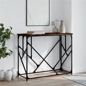 VidaXL Table Console, Table d'Appoint avec Pieds, Bout de Canapé avec Rangement, Meuble d'Entrée Salon, Industriel, Chêne Fumé Bois d'Ingénierie