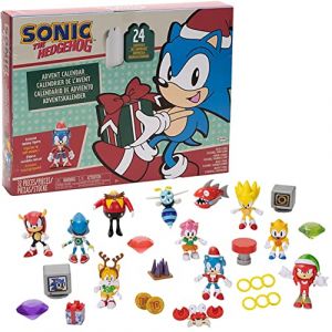 Sonic The Hedgehog - Licence Officielle - Jakks Pacific - Calendrier de l&rsquo;Avent Sonic avec 24 Surprises - Figurines + Accessoires - Univers SEGA - D&eacute;cor D&eacute;pliant - Cadeau No&euml;l Enfants Fans Sonic