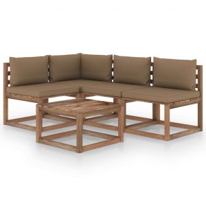 Image de VidaXL Salon de jardin 5 pcs avec coussins taupe