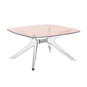 Kartell Table Basse Blast Avec Plateau Carré (Plateau Rose, Structure Cristal Et Chrome - Base En Technoploymère Et Plateau En Cristal Stratifié)