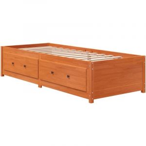 VidaXL Lit de Jour, Canap&eacute;-lit Simple Adulte avec Tiroirs, Meuble de Salon Chambre &agrave; Coucher, Moderne, Cire Marron 80x200 cm Bois de Pin Massif