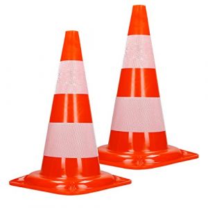 2x C&ocirc;nes Signalisation Pyl&ocirc;ne, 47cm, pvc solide, Orange/Blanc, Triangle de Circulation, Marqueur Attention S&eacute;curit&eacute;, avec 2 Bandes R&eacute;fl&eacute;chissantes,
