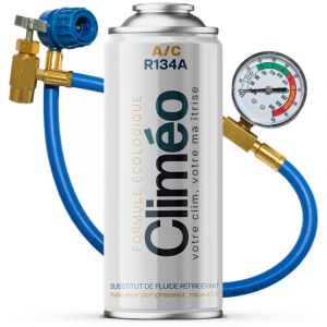 Climeo 400 ml + flexible avec manom&egrave;tre - R&eacute;frig&eacute;rant &eacute;cologique R134a/R12 Service de climatisation ind&eacute;pendant