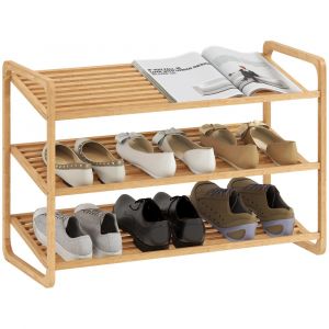 Homcom Étagère à chaussures 3 niveaux en bambou effet bois naturel