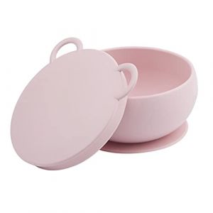 Image de Sevira Kids Bol bébé avec ventouse et couvercle en silicone Rose 12,5 cm x 12,5 cm x 6,5 cm