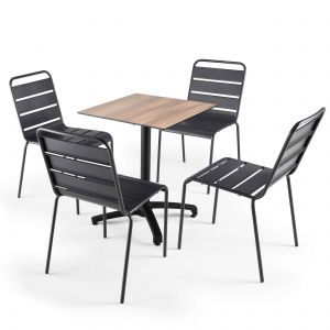 Oviala Ensemble table de jardin stratifié chêne foncé et 4 chaises 60 x 60 x 83 cm