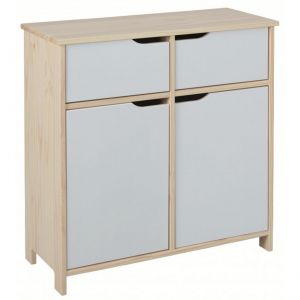 Pegane Commode en pin massif clair et blanc - L.80 x H.80 x P.40 cm -