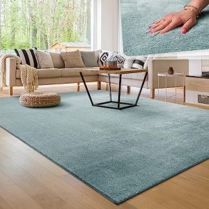 Paco Home - Tapis de salon Unicolore Lavable Pile courte et douce Turquoise, 300x400 cm