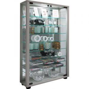 LumoMini vitrine avec miroir 2 portes en verre couleur argent. - Couleurargent