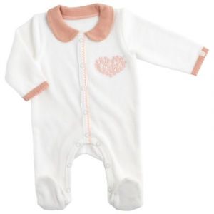 Sauthon Pyjama Bébé Avec Col En Velours - Petit Coeur Blanc/Rose