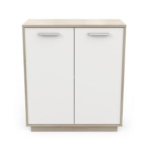 Calicosy Buffet bas 2 portes, décor bois et blanc L78 cm - Léo