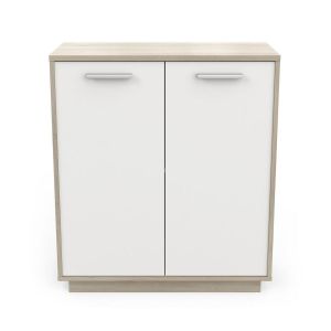 Image de Calicosy Buffet bas 2 portes, décor bois et blanc L78 cm - Léo