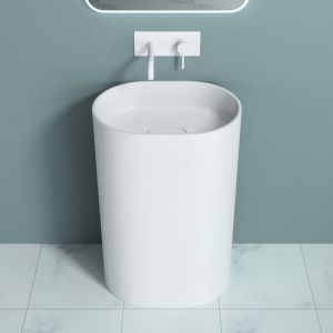 Image de Sogood - Lavabo sur Pied Blanc Vasque Colonne en Fonte Minérale Lave Mains Ovale pour Salle de Bain 55x40x85cm Colossum45 - Blanc