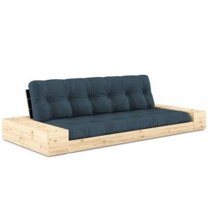 Canapé lit futon BASE bleu pétrole 130cm dossiers noirs et accoudoirs coffres